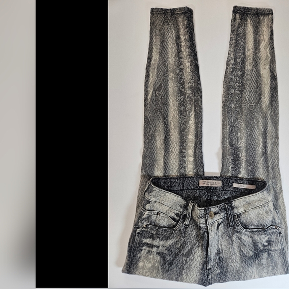 Guess Faux Snakeskin Pants Womens 29 Grey Black Skinny Stretchy Curve X Low Rise - Picture 5 of 6